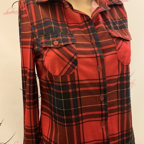 Just B. Size S-M. Lightweight Polyester Plaid 2 Pocket Long Sleeve Shirt. B53 - Picture 3 of 6
